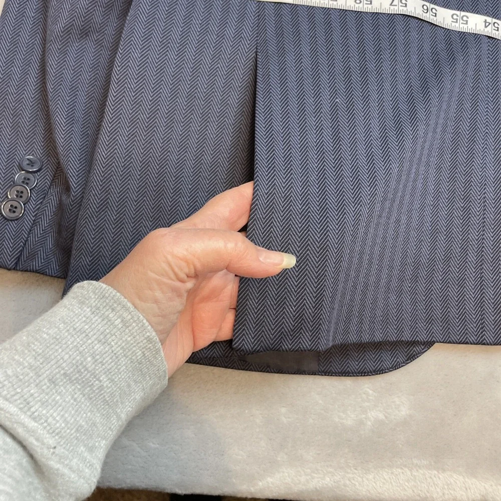 Tailorbyrd Mens Blazer Jacket L/42R Navy Herringbone Stripe 2 Button Double Vent